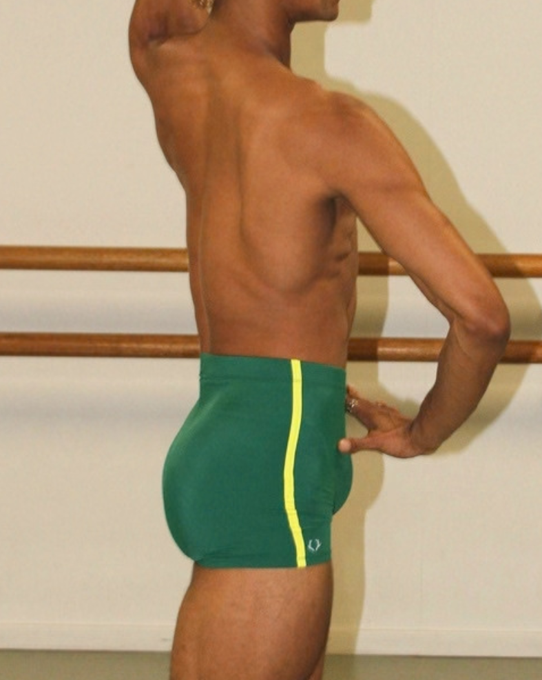 Davi Ramos wearing GENTS Brazil Collection 1/4 shorts close up