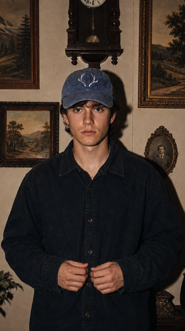 GORRA DE CABALLERO CON BORDADO AZUL MARINO CLARO/BLANCO